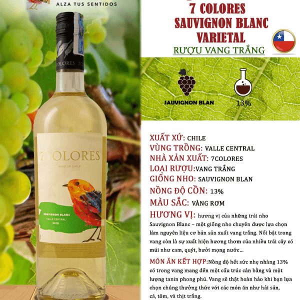 Rượu vang trắng 7Colores Sauvignon Blanc 13%