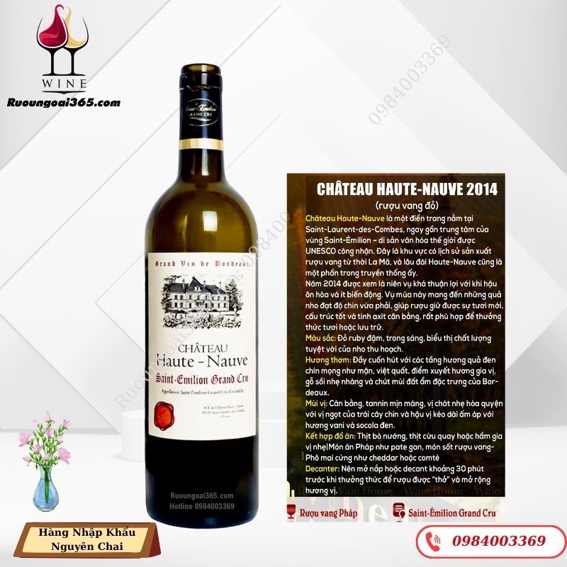 Rượu Vang Pháp Château Haute - Nauve 2014 - Rượu vang đỏ