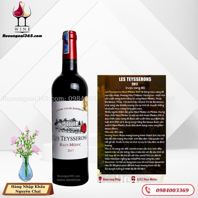 Rượu Vang Pháp LES TEYSSERONS 2017 - Rượu vang đỏ Rượu Vang Pháp LES TEYSSERONS 2017 - Rượu vang đỏ