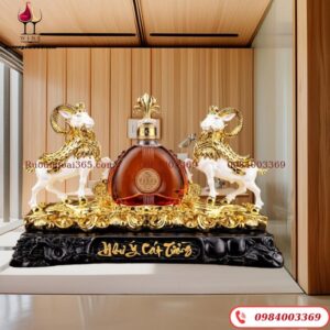 Kệ Rượu Song Dê Chầu Tửu Như Ý Cát Tường - Quà Tặng Phong Thuỷ Cao Cấp
